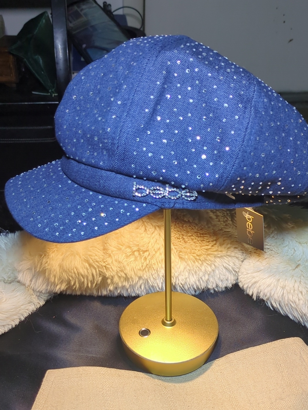 Y2K bebe Girls Royal Blue Rhinestone Newsboy Hat NOW ONLY $35